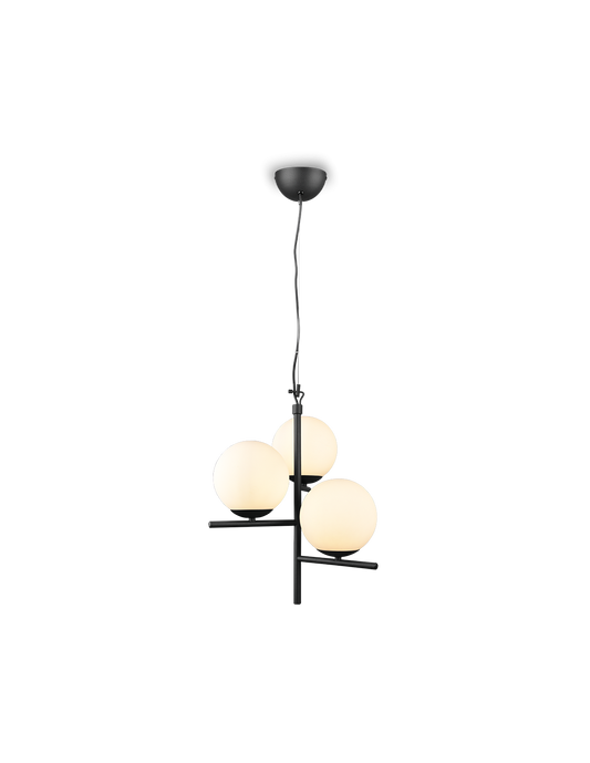 Lampadario Sospensione Nero 3 Sfere Vetro Bianco Pure Trio Lighting