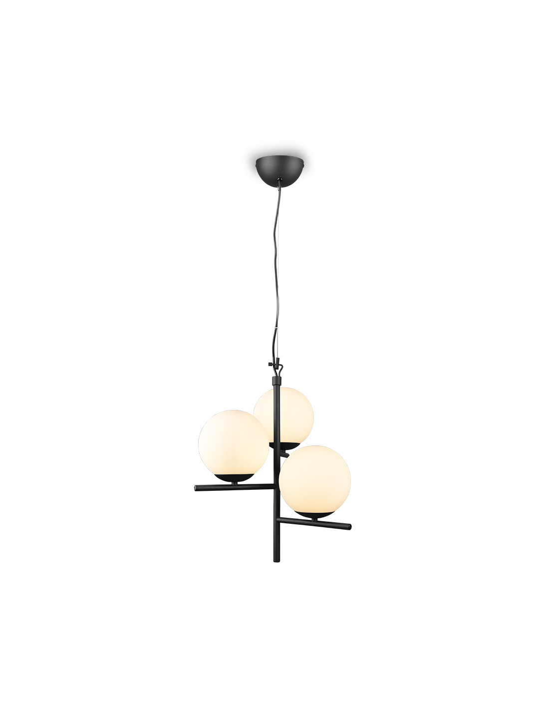 Lampadario Sospensione Nero 3 Sfere Vetro Bianco Pure Trio Lighting