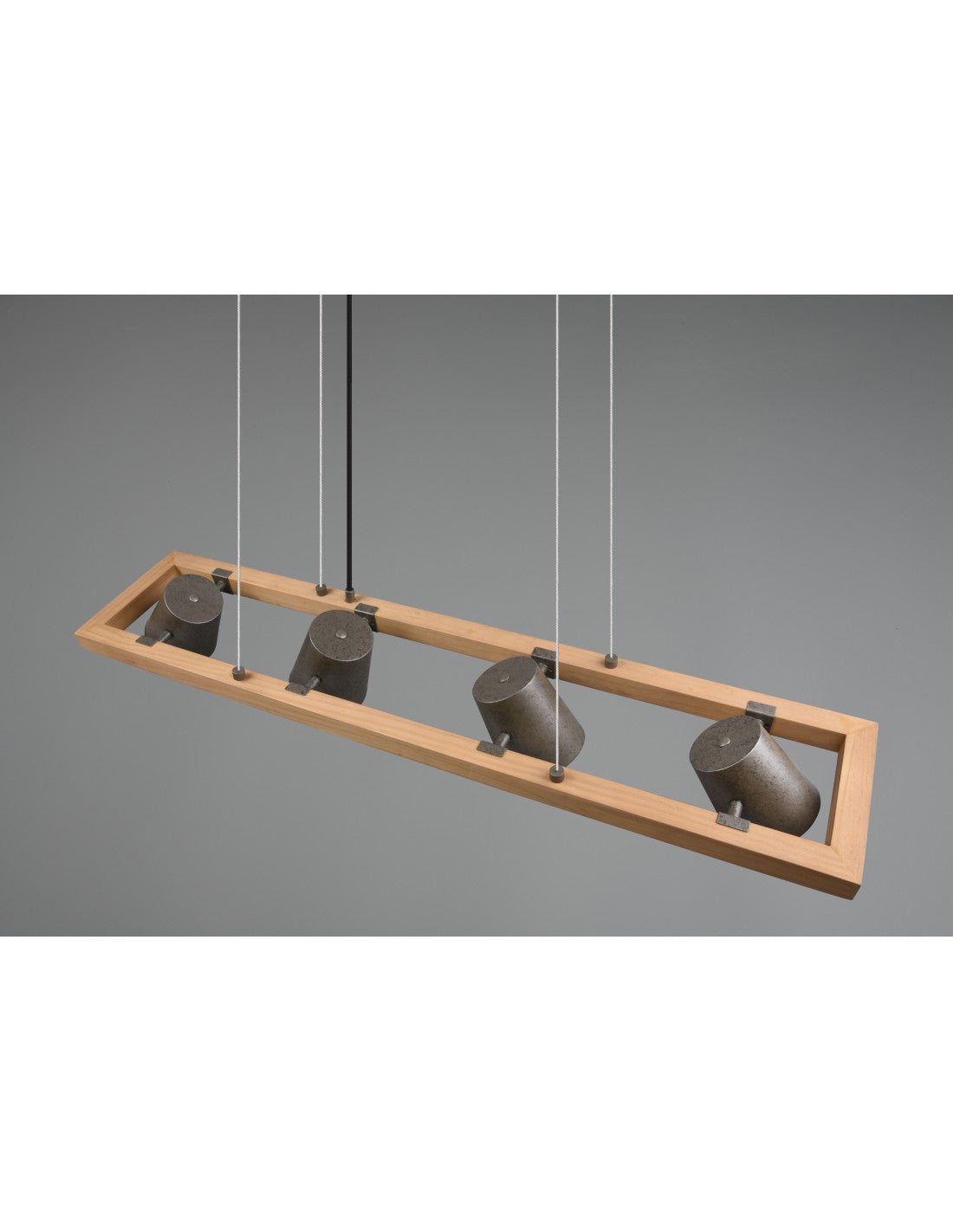 Lampadario Sospensione Rettangolare 4 Spot Orientabili Legno E Metallo Nichel Bell Trio Lighting