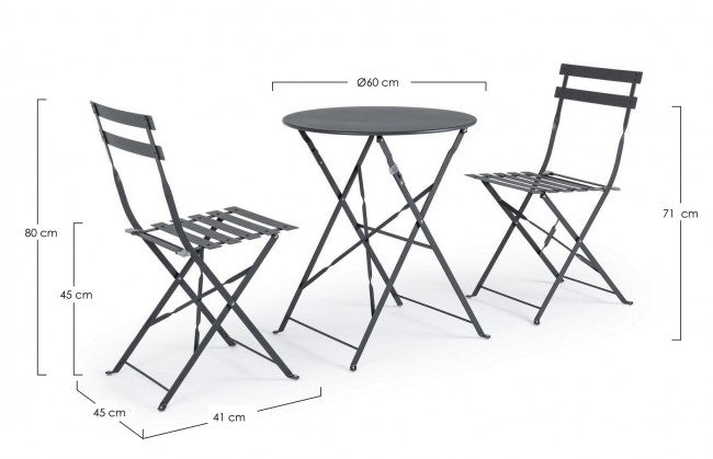 Set giardino Bistrot antracite bizzotto tavolo sedie