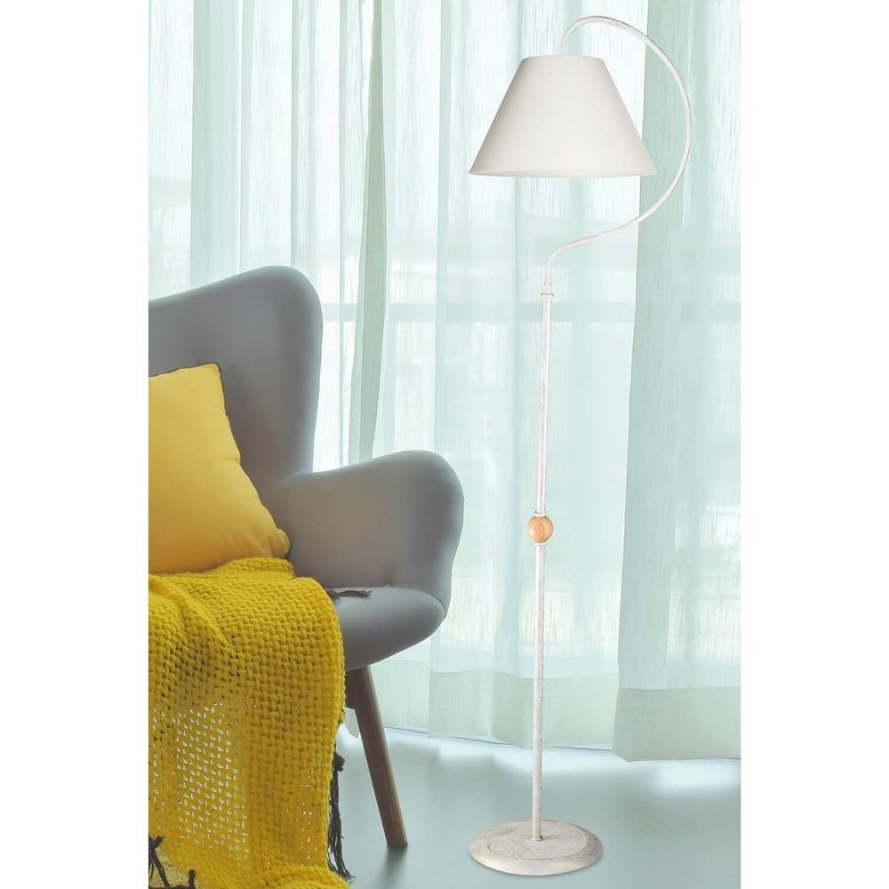 Lampada da terra a stelo Geo ASZ1043 con paralume tessuto bianco EFFEZ
