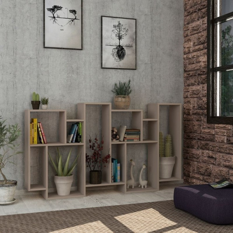 Libreria orizzontale bifacciale tortora Karmato   80,6x29,6xh.191 cm