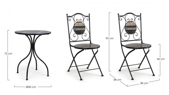Set da giardino tavolo e 2 sedie con decori in ceramica Huston