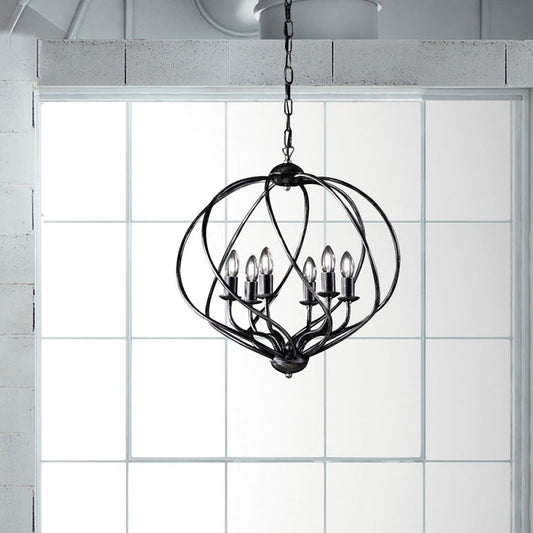 Lampadario deco sospensione ferro Nero decorazione Argento sei luci 57x h57 cm