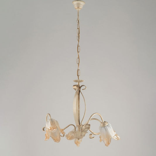 Lampadario cucina in ferro Avorio Oro tre luci paralumi  Ambra 51x h43 cm