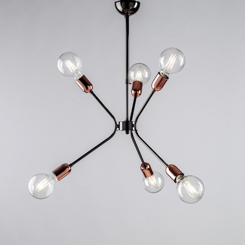Lampadario moderno in ferro Nero Rame sei luci 43x h62 cm urban