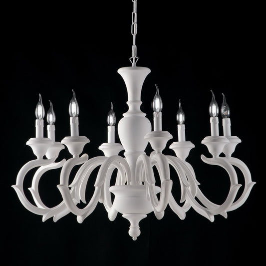 Lampadario in legno Bianco Shabby otto luci 93x h65 cm