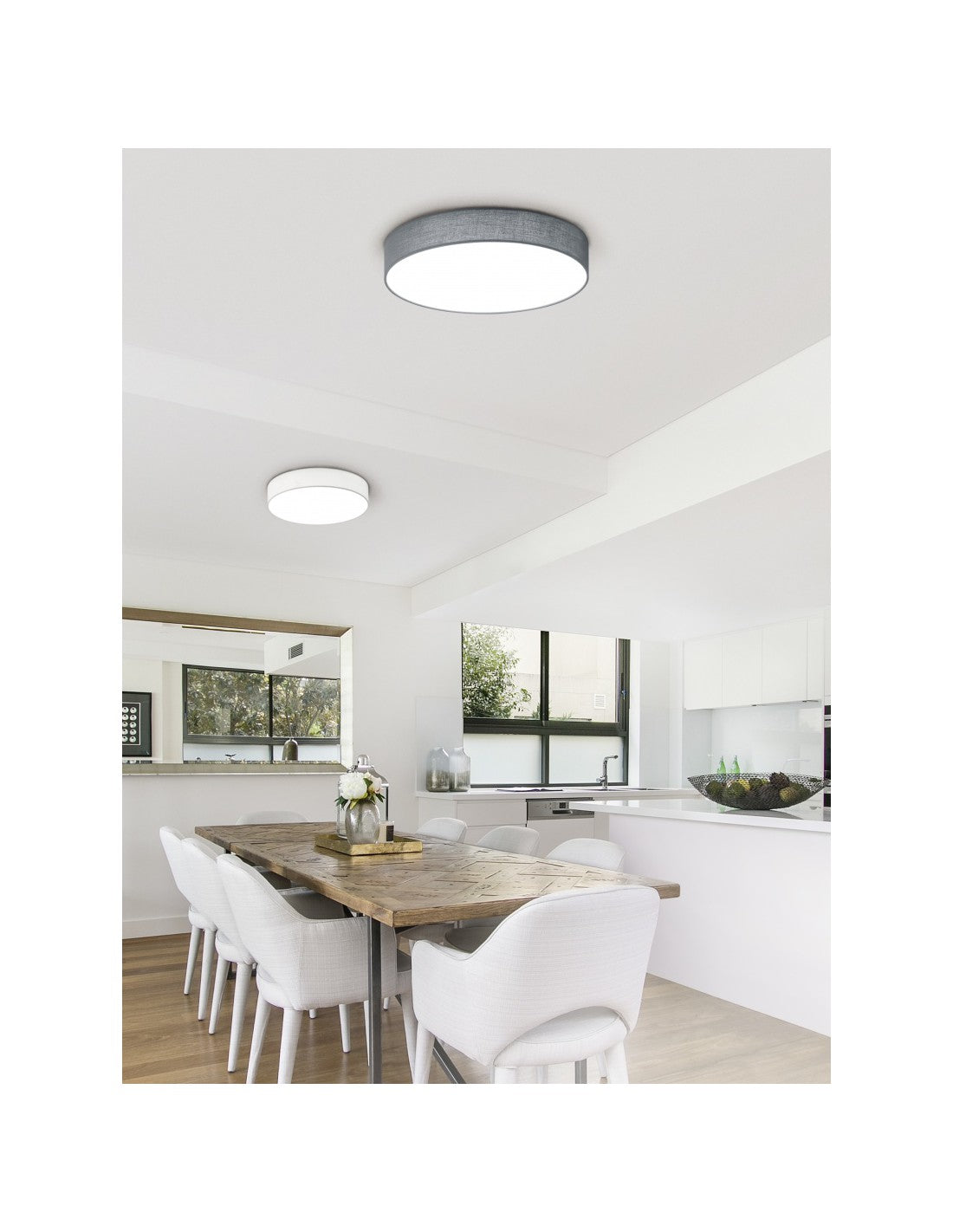 Plafoniera Led Dimmer Cambio Colore Stoffa Bianco Lugano Ø60 cm Trio Lighting