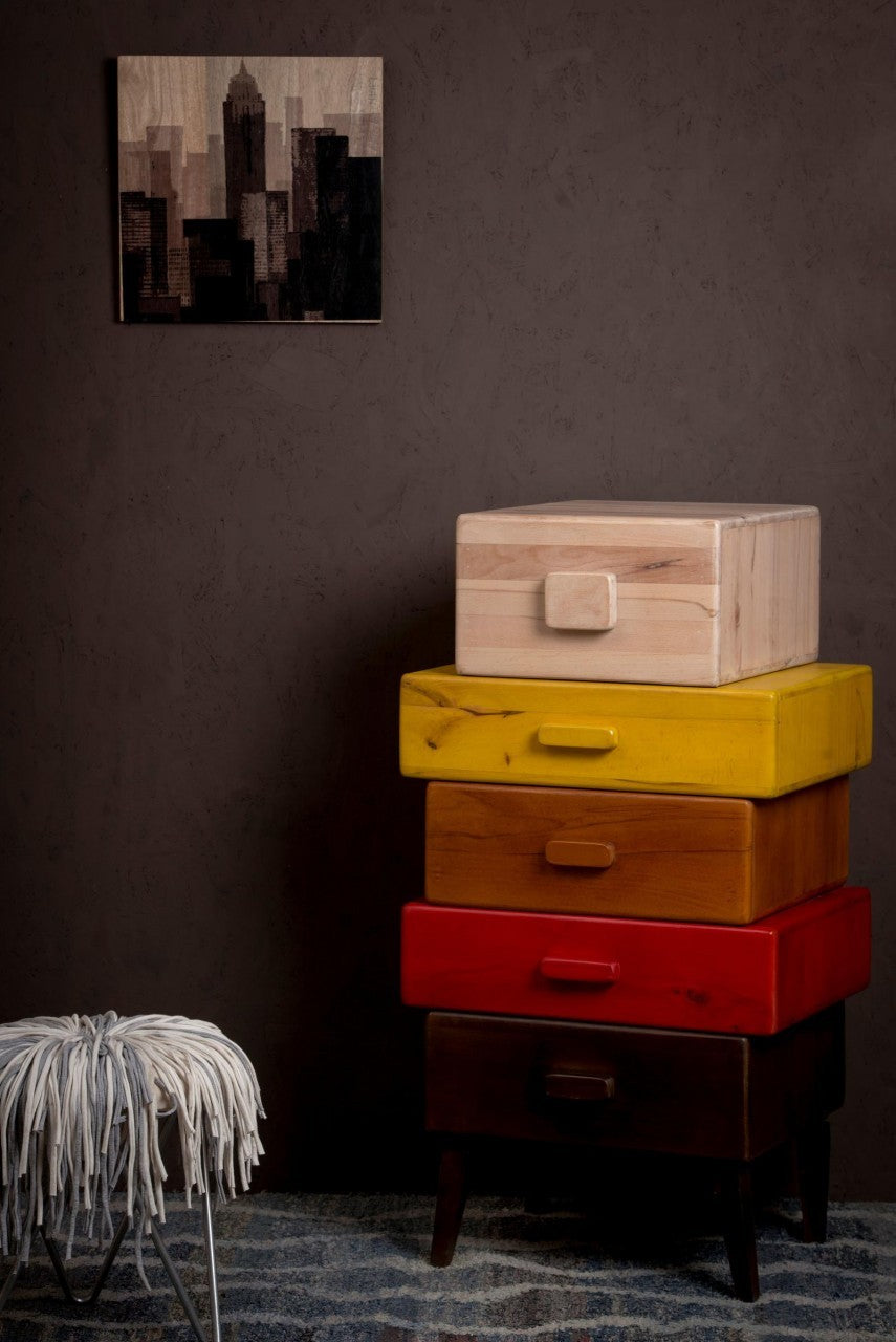 Cassettiera moderna legno marrone e multicolor cm 57 x 45 x h 110