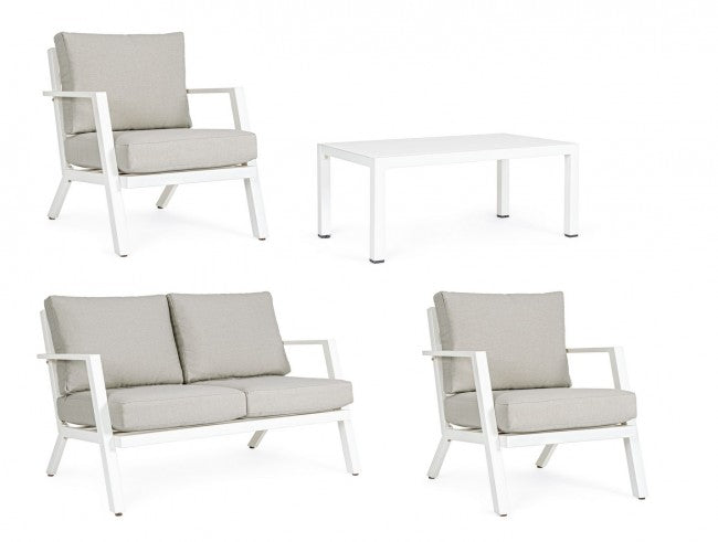 Set da esterno 4 pz Salotto con cuscini Harley bianco