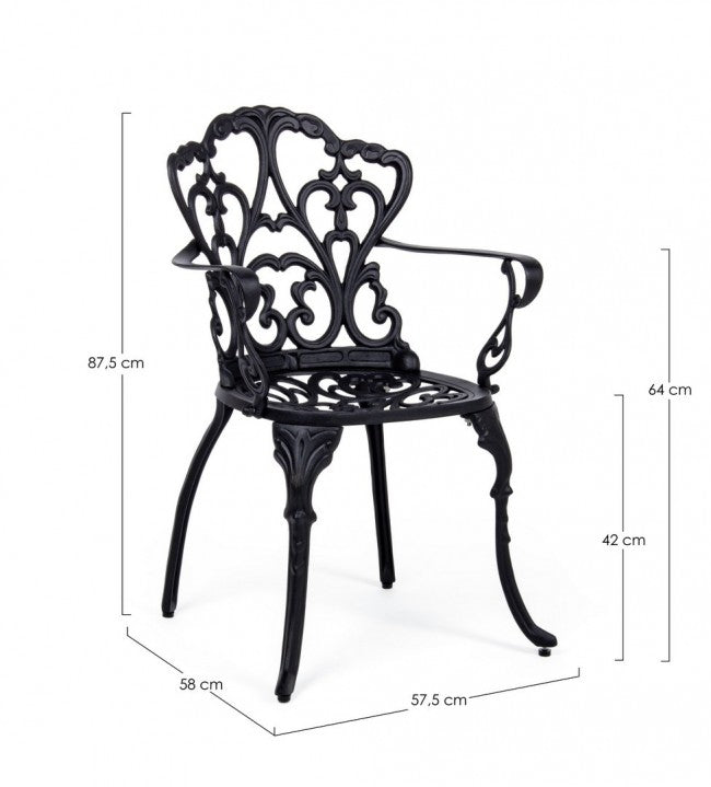 Sedia alluminio antracite esterno barocco cm 57.5x  58 x  87.5h