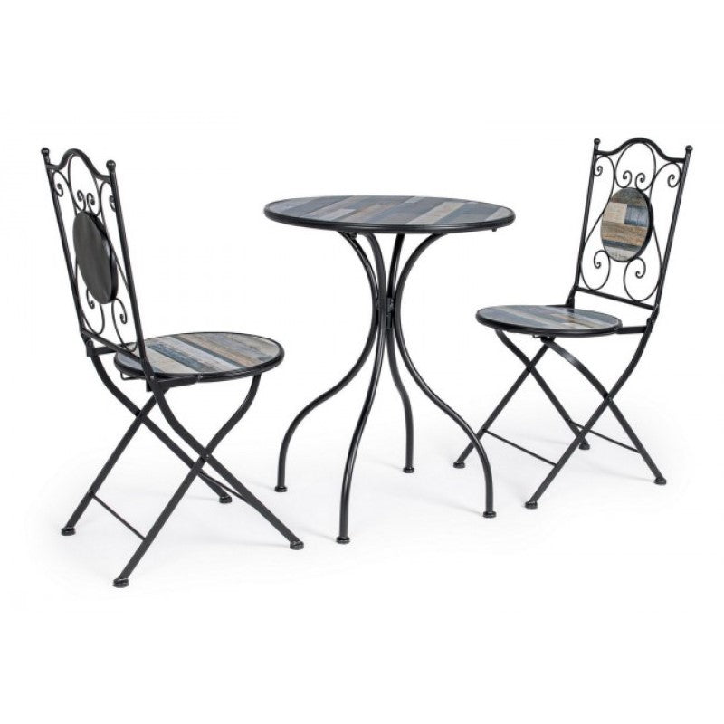 Set da giardino tavolo e 2 sedie con decori in ceramica Huston