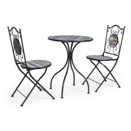 Set da giardino tavolo e 2 sedie con decori in ceramica Huston