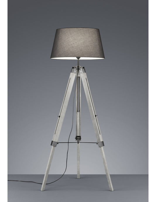 Piantana Moderna Treppiede Legno Tessuto Grigio Tripod H143 cm Trio Lighting