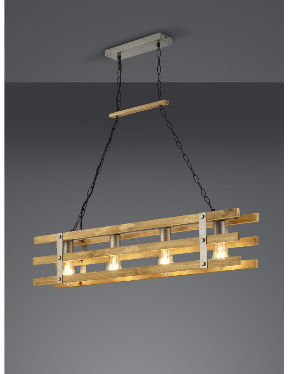 Lampadario Legno Design Rustico Khan 4 Luci Trio Lighting
