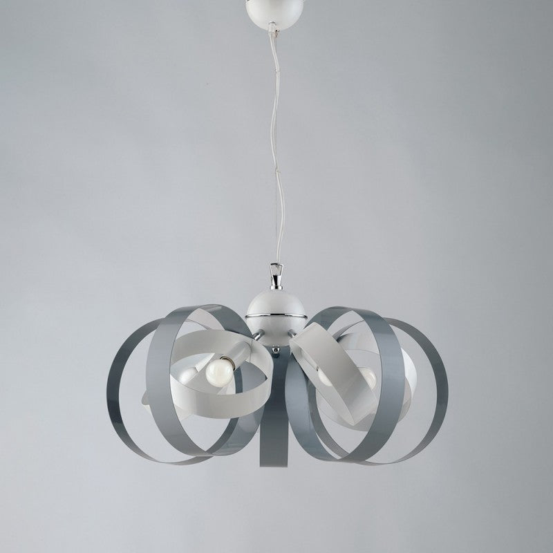 Lampadario a sospensione in ferro cinque luci Bianco Grigio 58x h26 cm