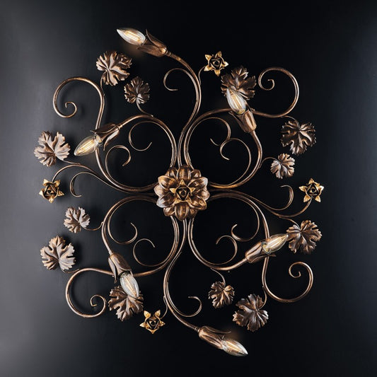 Plafoniera rosoni in ferro Marrone Oro sei luci 79x67x h17 cm