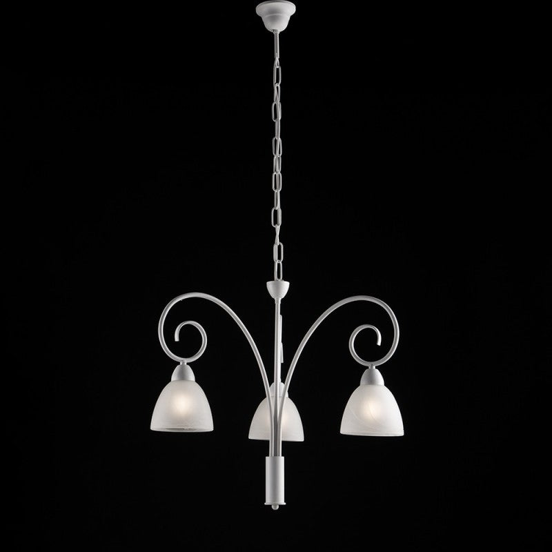 Lampadario in ferro Bianco shabby paralumi in vetro  Bianco tre luci 48x h50 cm