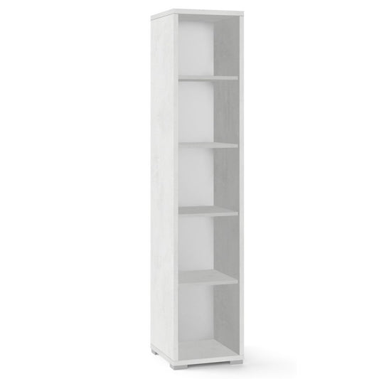 Modern tall bookcase in Oxide White wood with four shelves 39x41x h199 cm