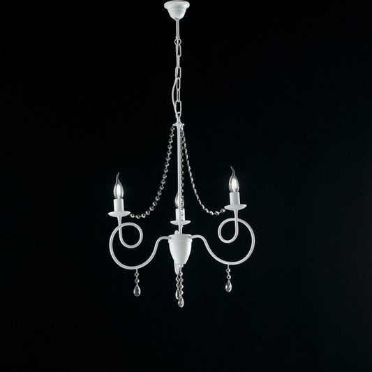 Lampadario ferro Bianco tre luci decorazione shabby strass 50x h67 cm