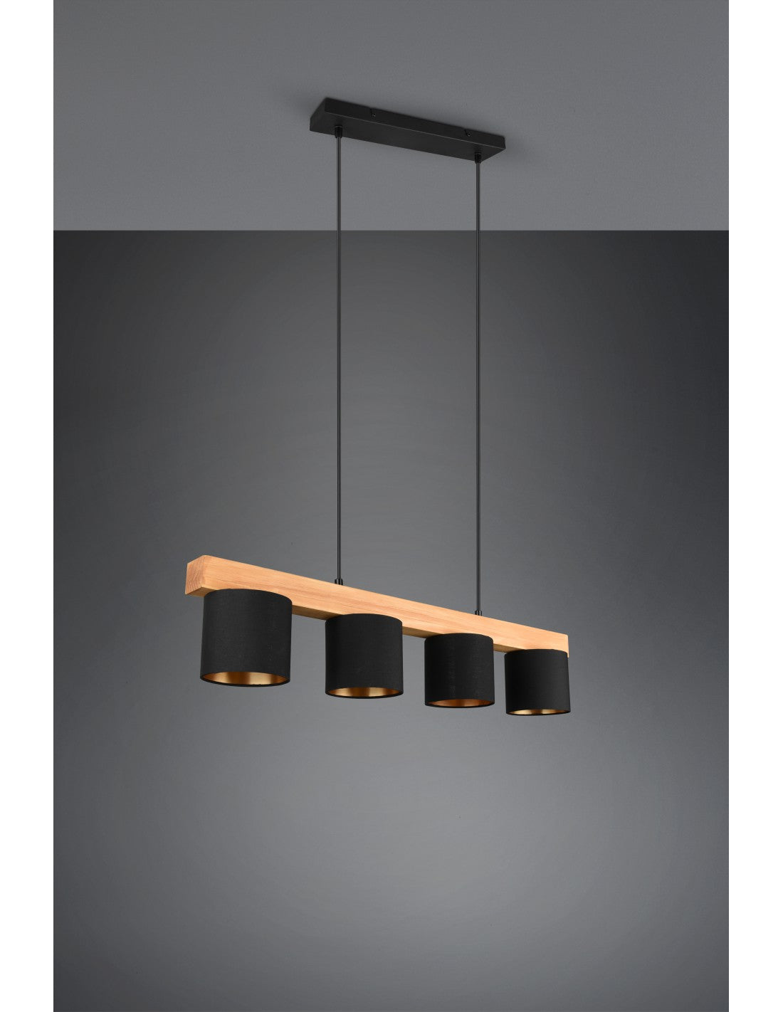 Lampadario Lineare Legno 4 Paralumi Nero Cameron Trio Lighting