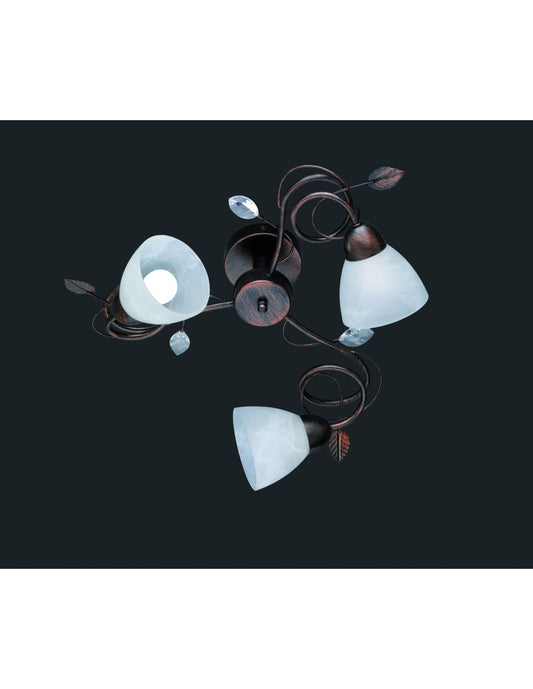 Plafoniera Rustica 3xE14 Traditio Ruggine Coppe Vetro Bianco Ø61 cm Trio Lighting