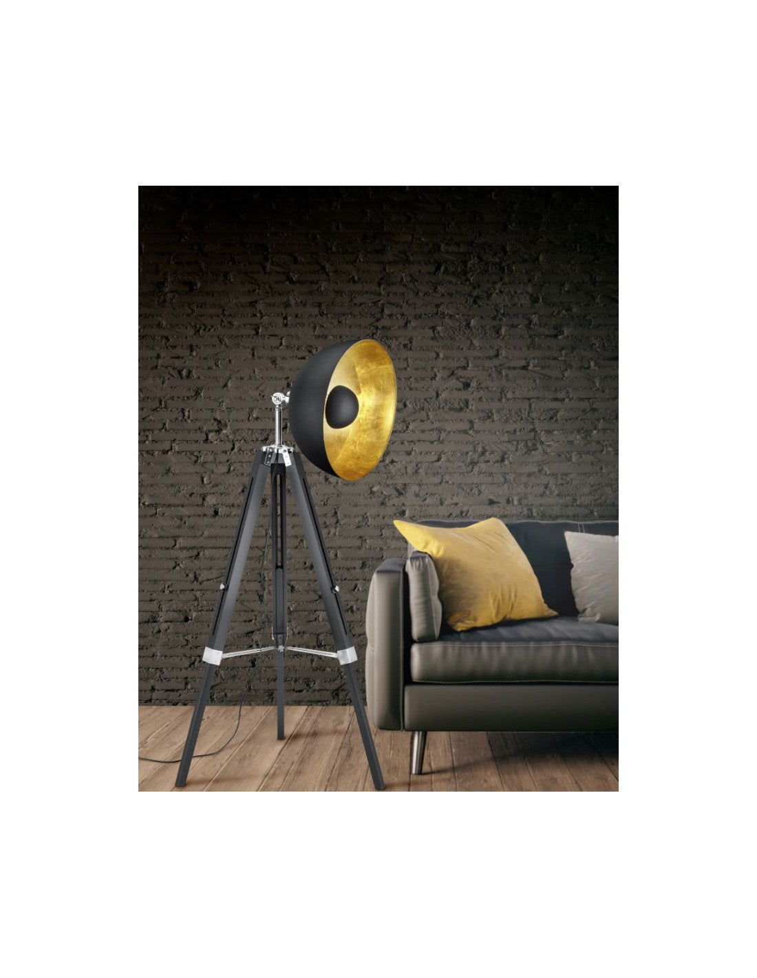 Piantana Vintage Treppiede Parabola Nero e Oro Liège Trio Lighting