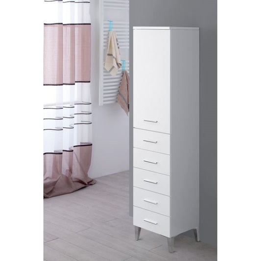 Armadietto Portasciugamani anta e cinque cassetti Bianco 35x34x h 148,5 cm