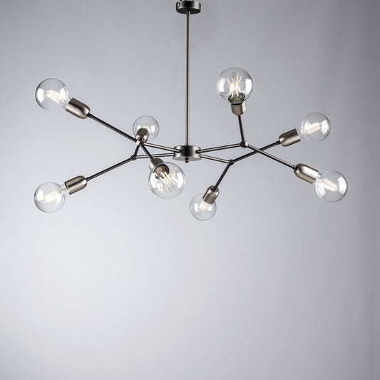 Lampadario in ferro Nero Cromo Satinato otto luci 79x h66 cm industrial