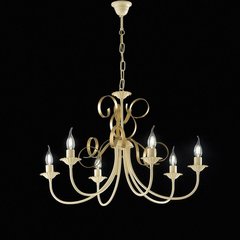 Lampadario in ferro Avorio decape Oro sei luci 73x h50 cm