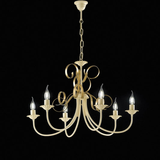 Lampadario in ferro Avorio decape Oro sei luci 73x h50 cm