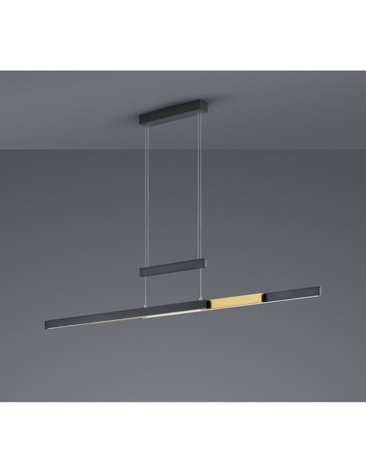 Lampadario Ufficio Moderno Trajan Doppio Led Touch Dimmer Nero E Ottone Trio Lighting