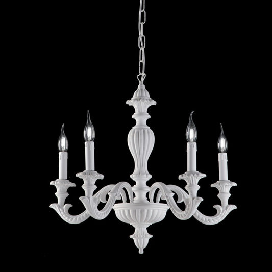 Lampadario in legno e pasta di legno bianco shabby 5 luci