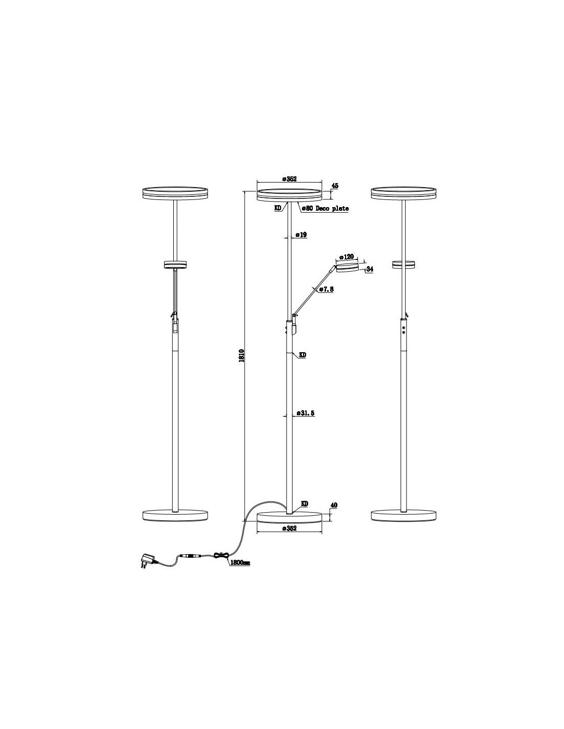 Lampada Terra Touch Dimmer Led Con Spot Da Lettura Franklin Ottone Satinato Trio Lighting