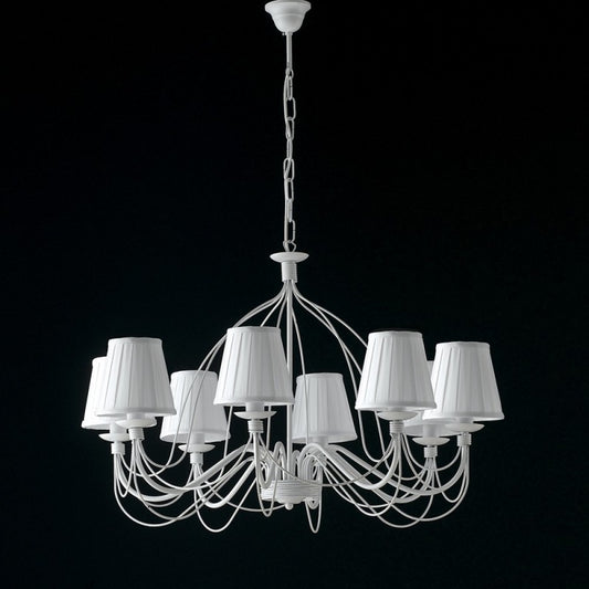 Lampadario in ferro Bianco shabby otto luci paralumi bianchi 83x h49 cm