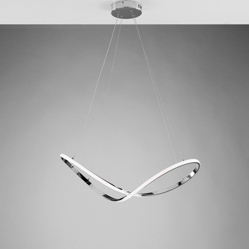 Lampadario a sospensione in metallo e alluminio Cromo Lucido LED Integrato 70x29 h150 cm