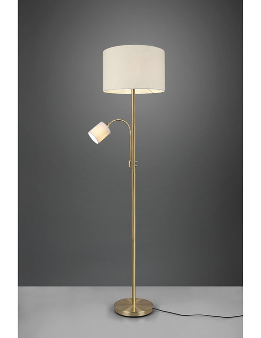 Piantana Hotel Ottone Paralume Tessuto Crema Spot Lettura Trio Lighting