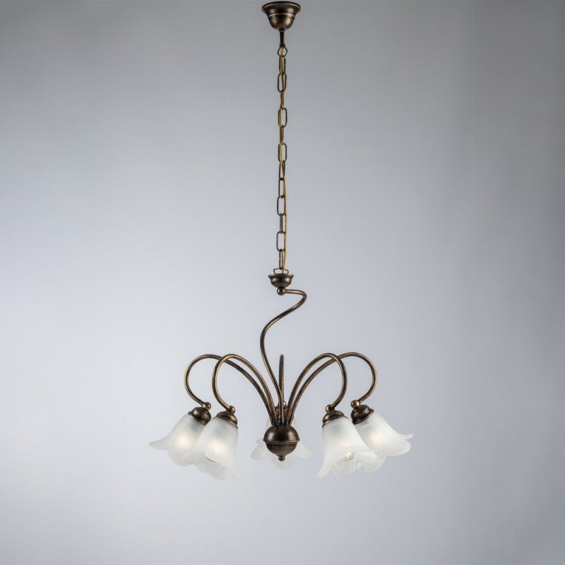 Lampadario in ferro Marrone salotto paralumi in vetro Bianco 57x h46 cm