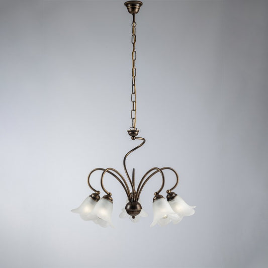 Lampadario in ferro Marrone salotto paralumi in vetro Bianco 57x h46 cm