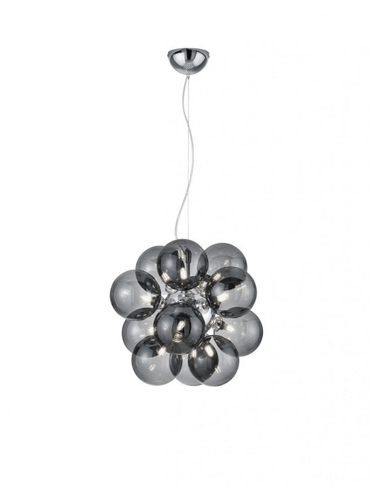 Sospensione Cromo Grappolo 12 Bolle Vetro Fumé Alicia Trio Lighting