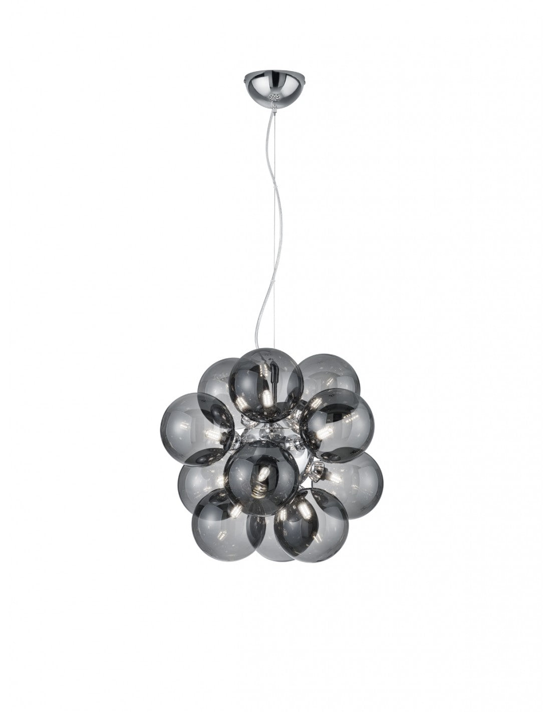 Sospensione Cromo Grappolo 12 Bolle Vetro Fumé Alicia Trio Lighting