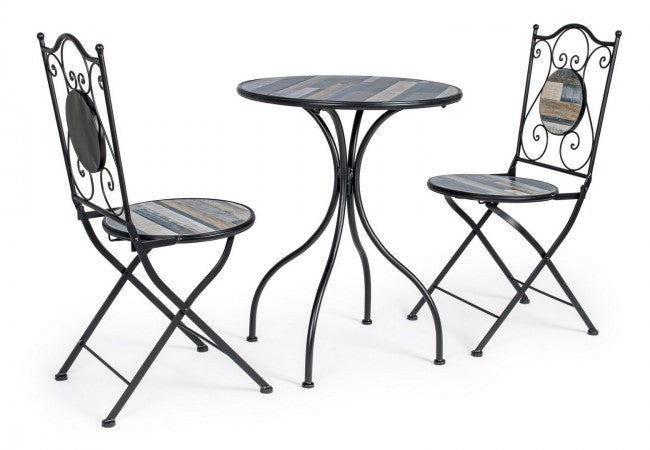 Set da giardino tavolo e 2 sedie con decori in ceramica Huston