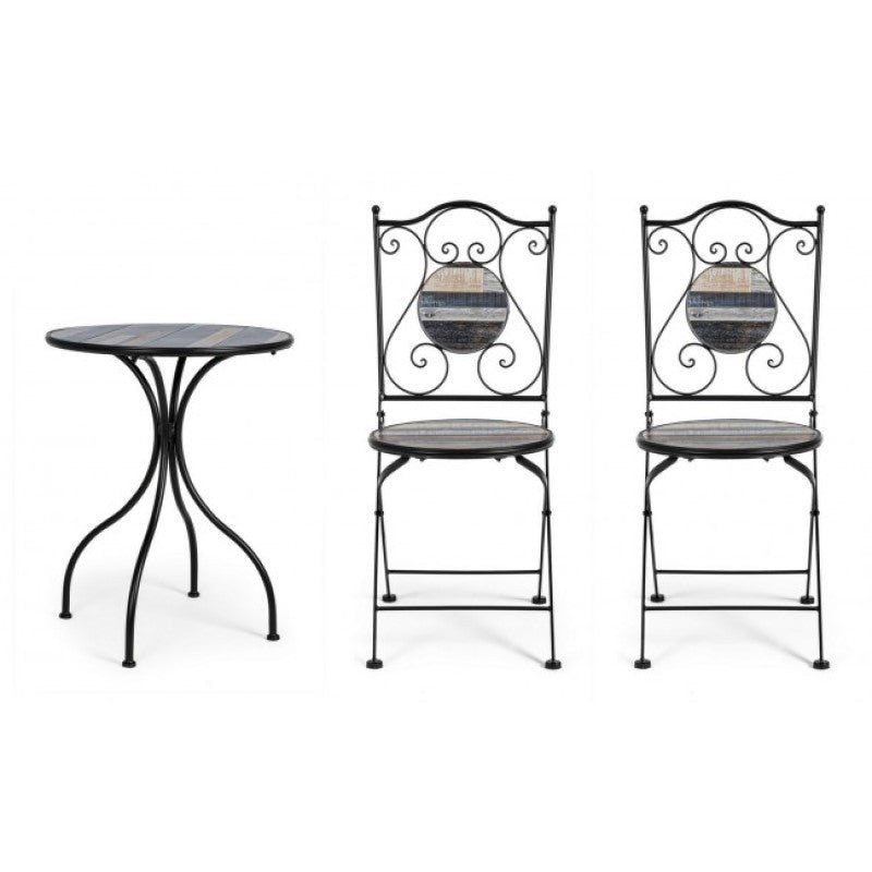 Set da giardino tavolo e 2 sedie con decori in ceramica Huston