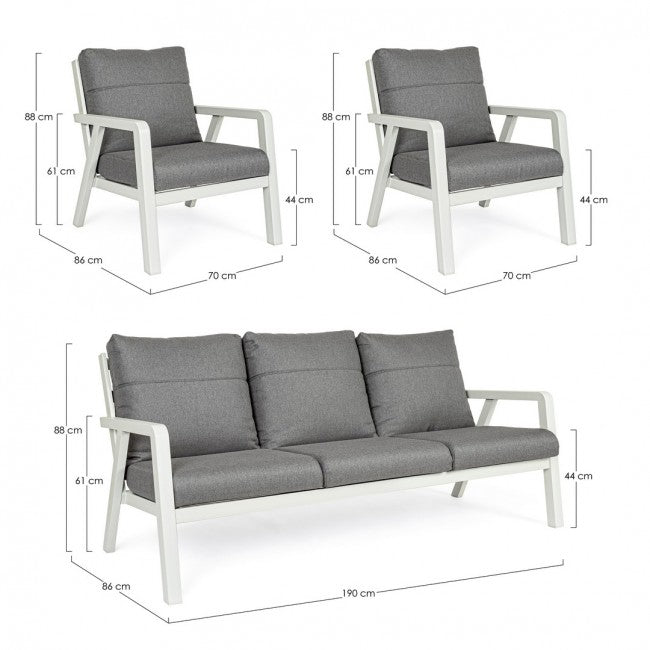 Set salotto 3 pz con cuscini Truman Lunar