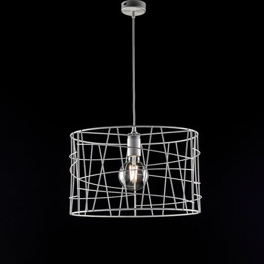 Lampadario industrial a sospensione in ferro Bianco Argento una luce 41x h29 cm