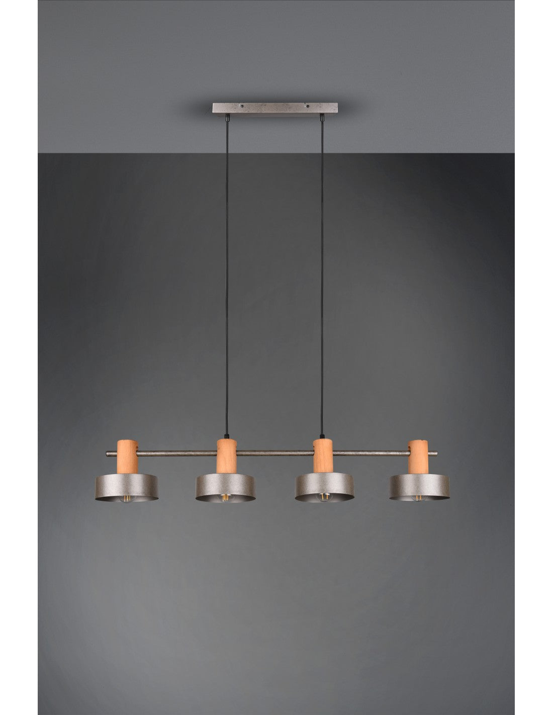 Sospensione Gaya 4xE14 Nichel Antico E Legno L90 cm Trio Lighting
