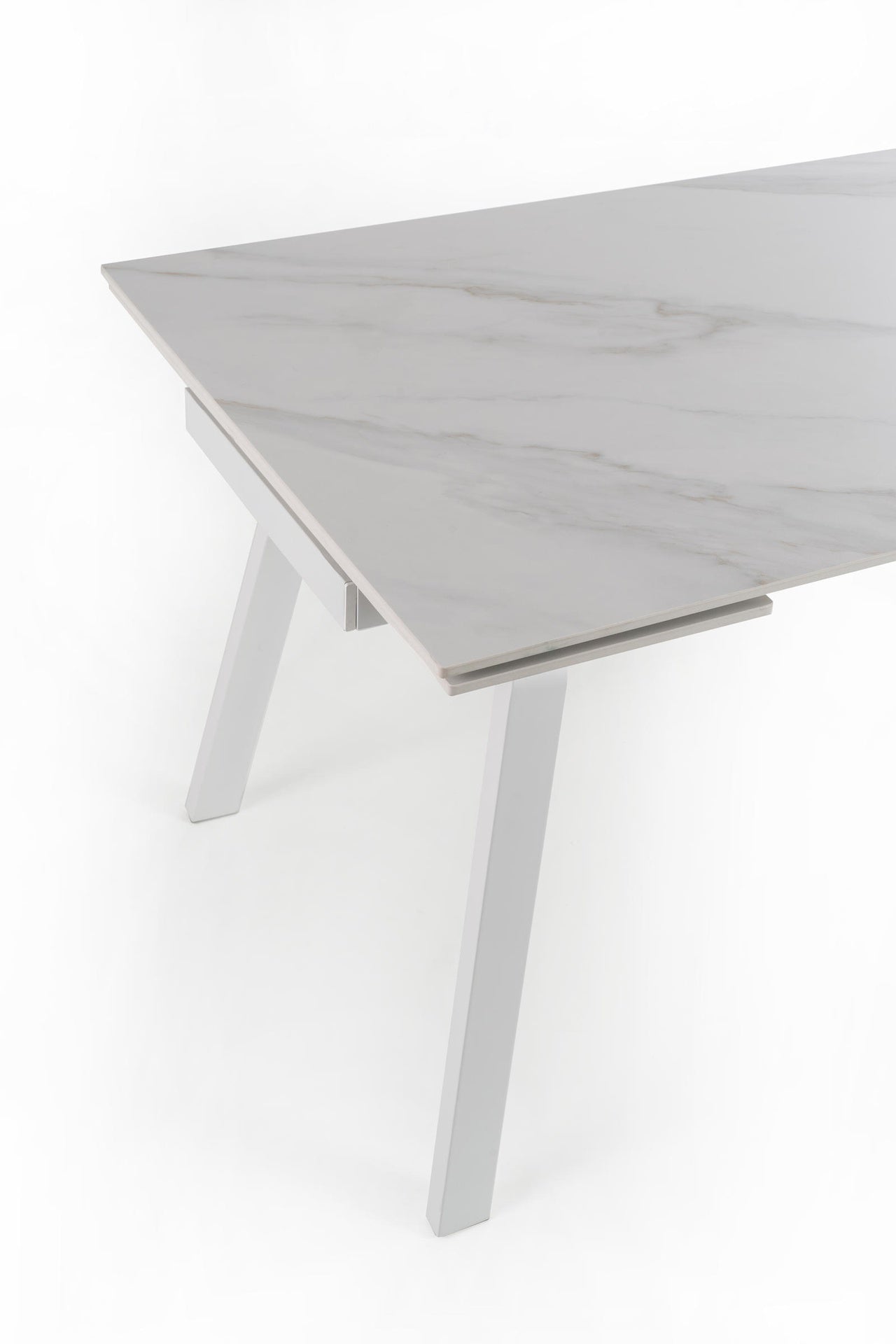 Tavolo allungabile con top in pietra effetto marmo bianco 140/200x80x76h cm