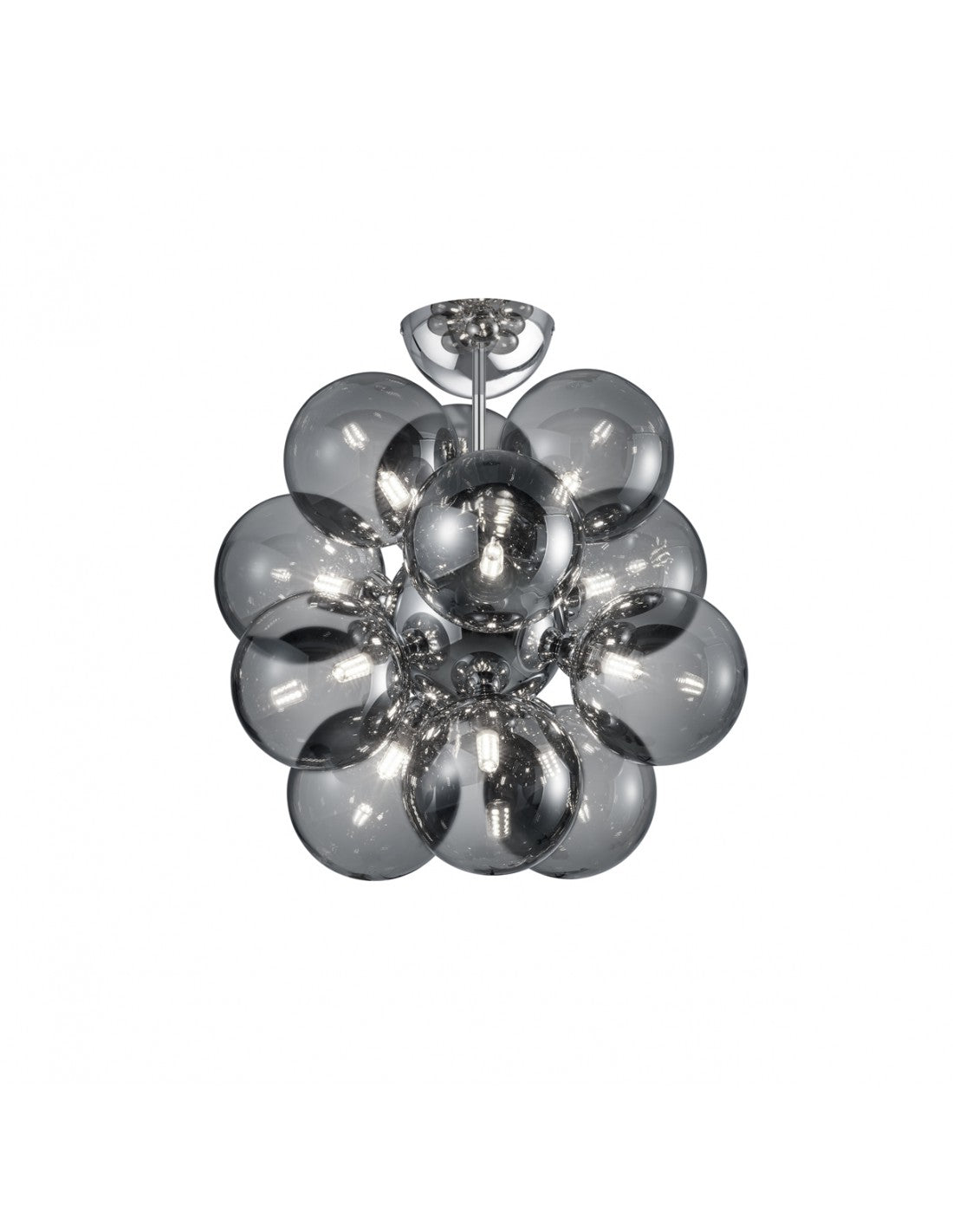 Plafoniera Alicia Cromo Grappolo 12 Sfere Vetro Fumé Trio Lighting
