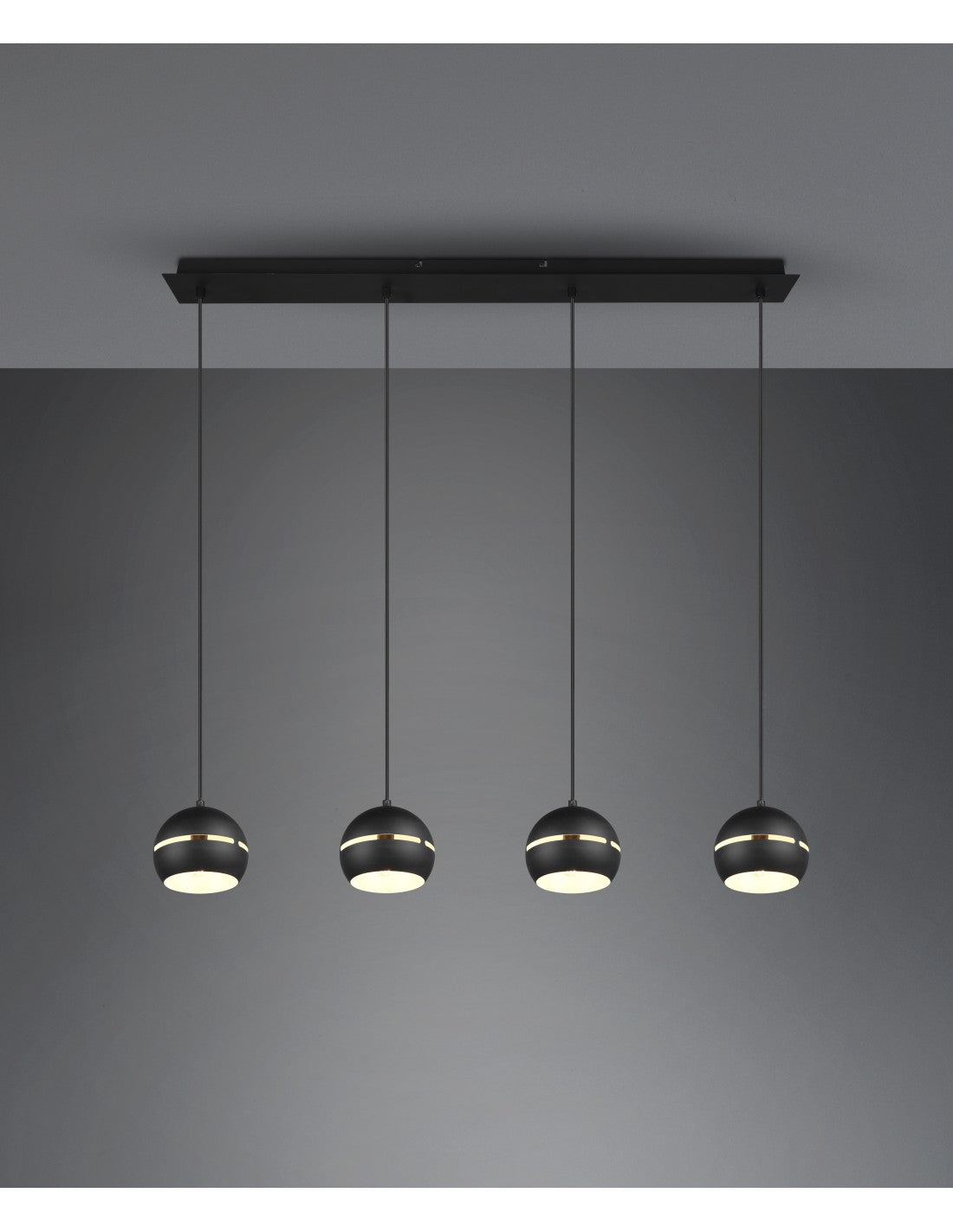 Sospensione Lineare Fletcher 4 Diffusori Sferici Nero Trio Lighting