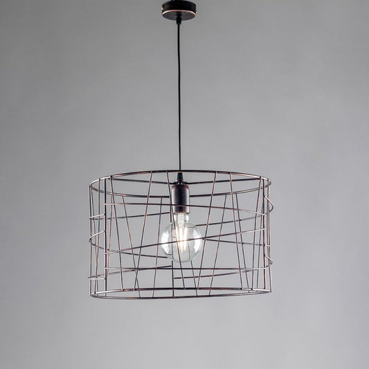 Lampadario industrial a sospensione in ferro Nero Rame una luce 41x h29 cm